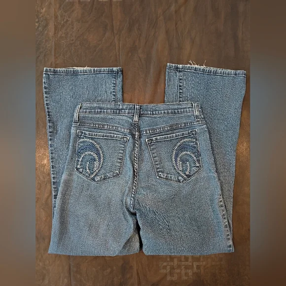 🤍NYDJ Blue Straight Leg Jeans with Vintage Faded Bedazzled Look Size 10 Petite - Picture 6 of 6